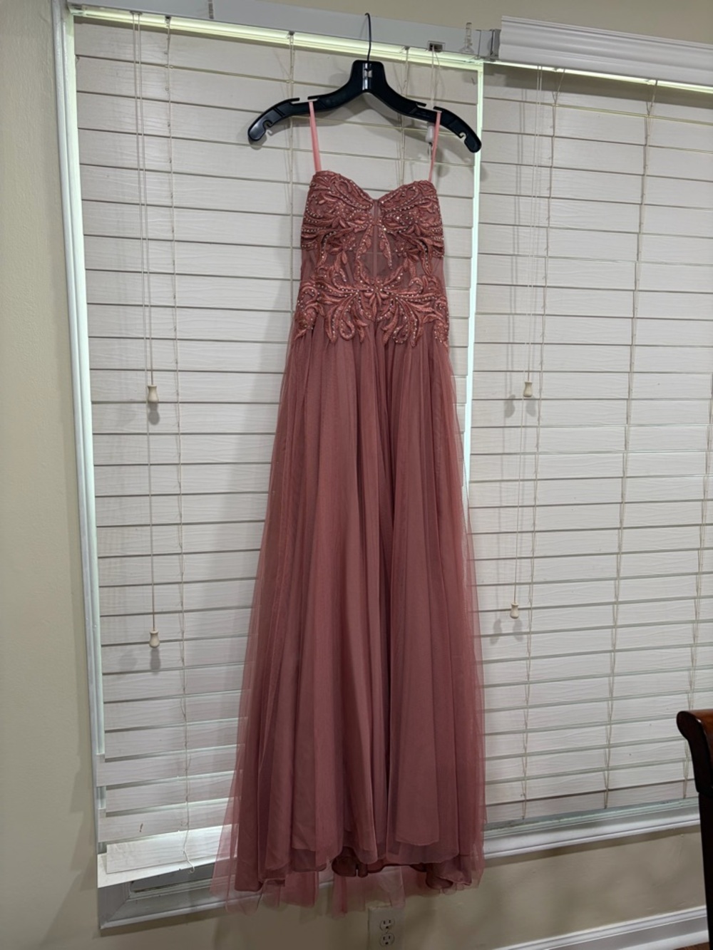 Blondie Nites Dusty Rose Beaded Chiffon Prom Dress